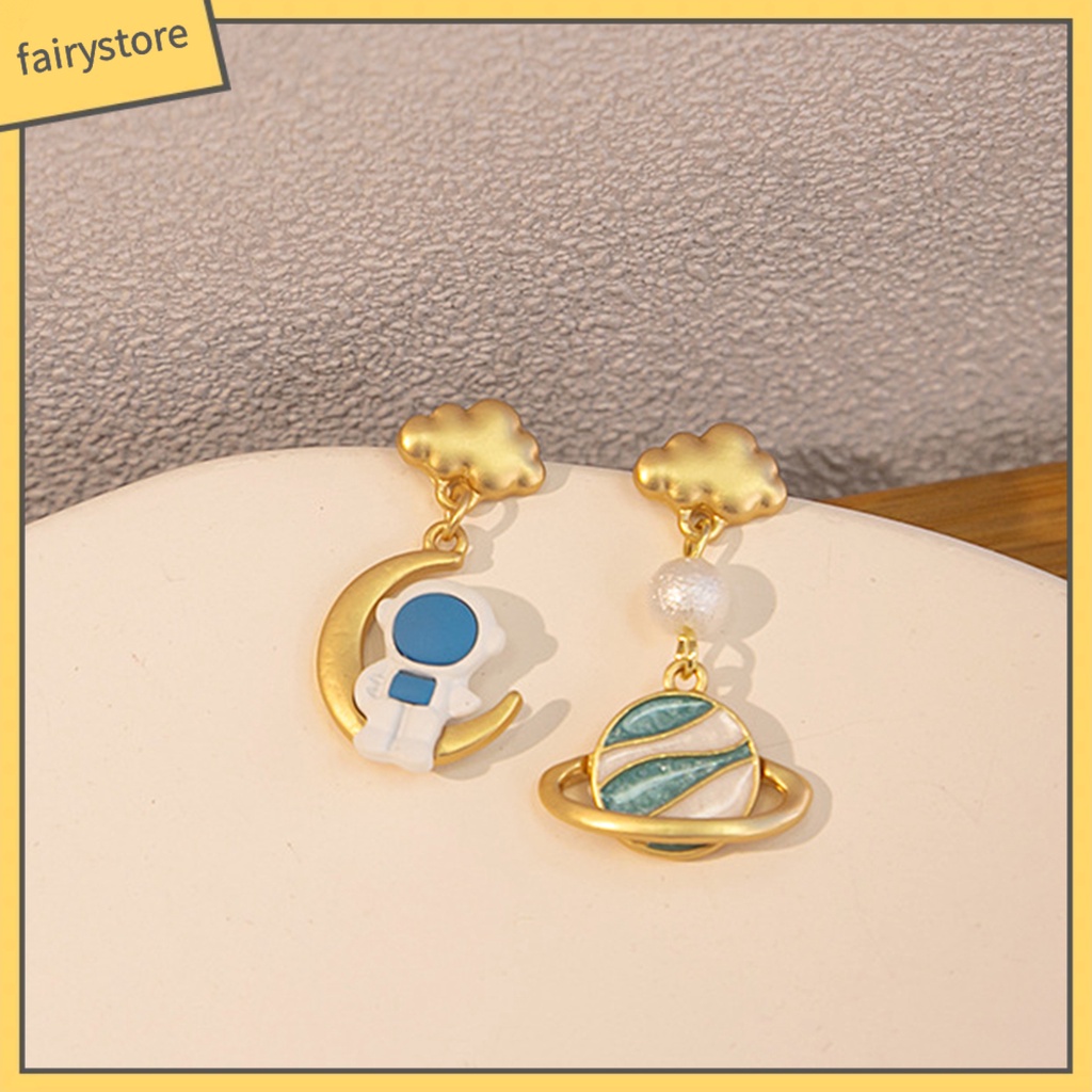1 Đôi Bông Tai Hình Học / Mặt Trăng / Hành Tinh Hoạt Hình 3D Không Đối Xứng Thời Trang Cho Nữ