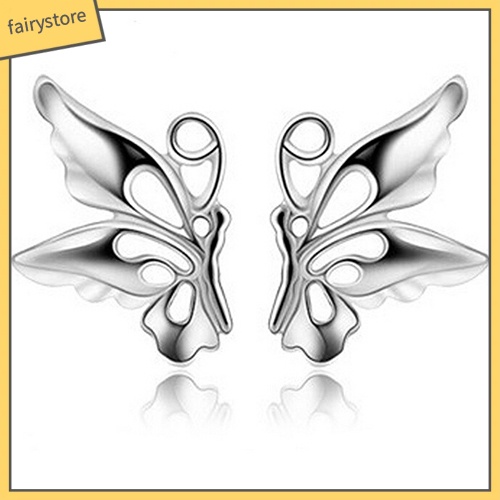 Bông Tai Mạ Bạc Hình Bướm Rỗng Cho Nữ