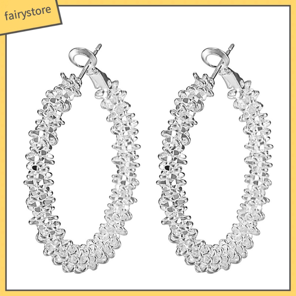 Bông Tai Mạ Bạc Dạng Vòng Chống Gỉ Sét Thời Trang Dự Tiệc Cho Nữ