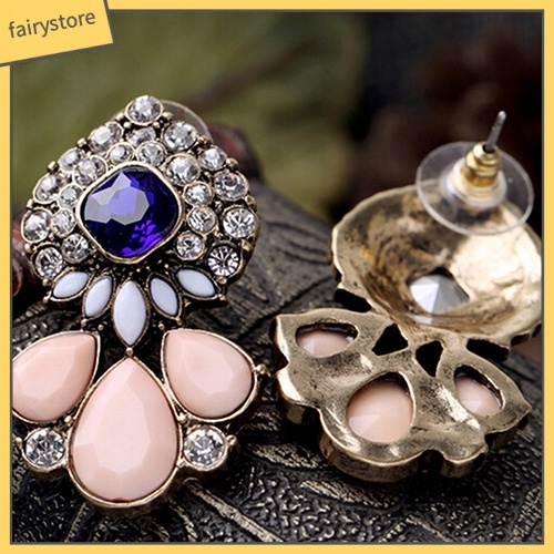 Khuyên Tai Đính Đá Hình Giọt Nước Phong Cách Vintage