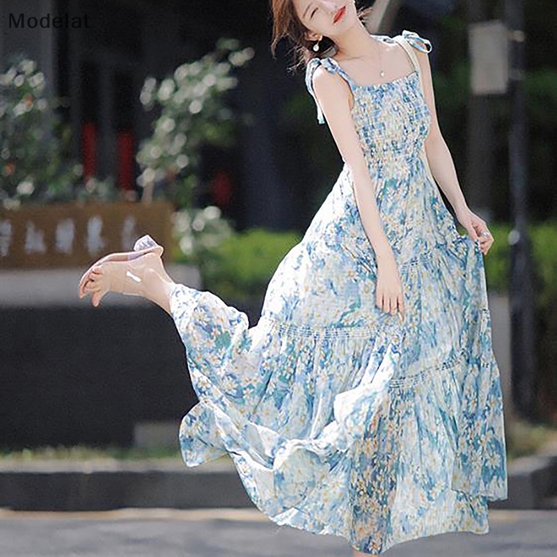 Mfc Đầm Hai Dây Dáng Dài In Hoa Phong Cách Vintage Hàn Quốc Ngọt Ngào Thanh Lịch Dành Cho Bạn Nữ WTD