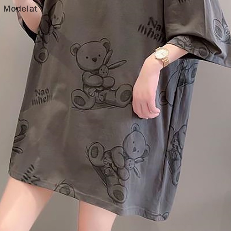 Áo Thun Tay Ngắn Cổ Tròn In Họa Tiết Gấu Hoạt Hình Thời Trang Mùa Hè Cho Nữ