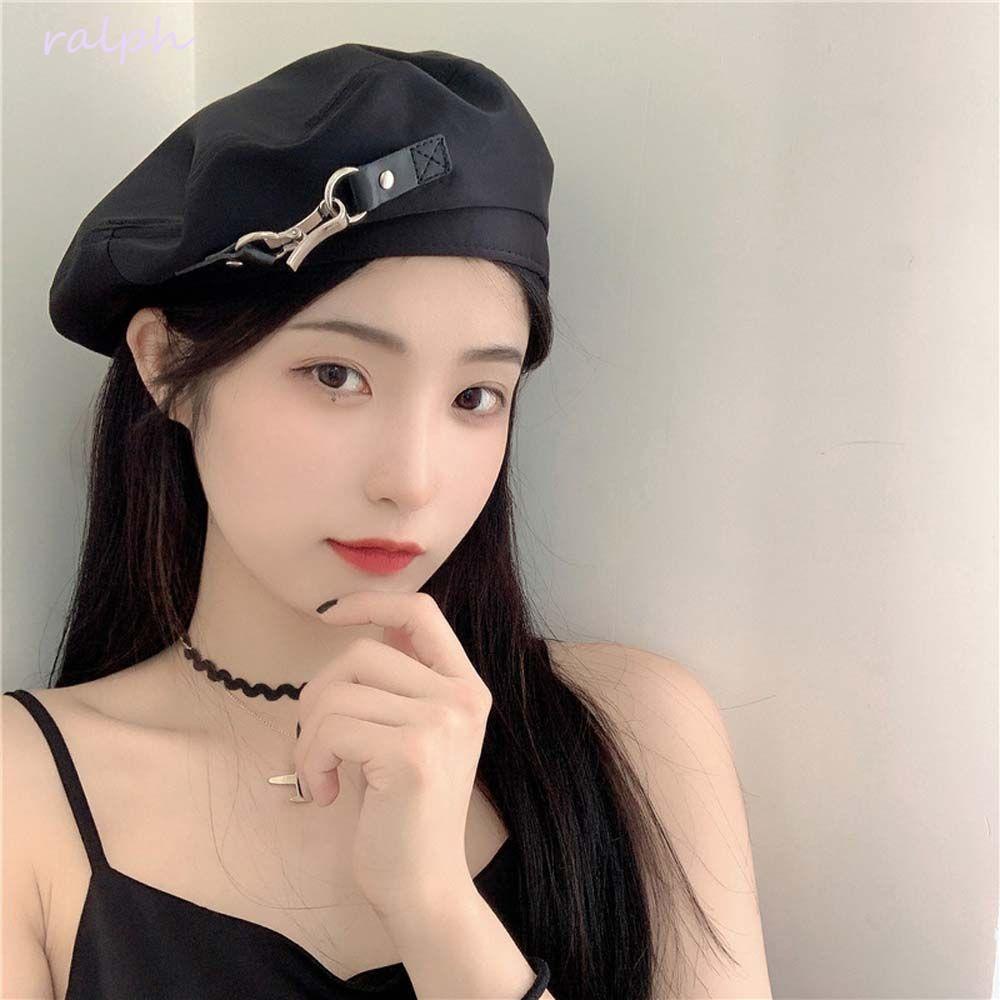 Mũ Beret Phối Khóa Kim Loại Đơn Giản Phong Cách Retro Cho Nữ