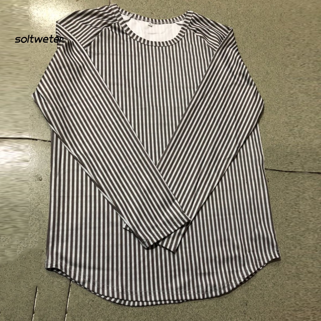 Áo Thun Cổ Tròn Họa Tiết Kẻ Sọc Đơn Giản Thời Trang Mùa Xuân Cho Nam