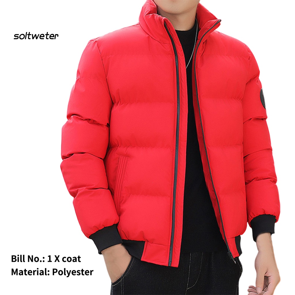 Áo Khoác Phao Cotton Tay Dài Cổ Đứng Khóa Kéo Có Túi Chống Lạnh Phong Cách Đường Phố Cho Nam