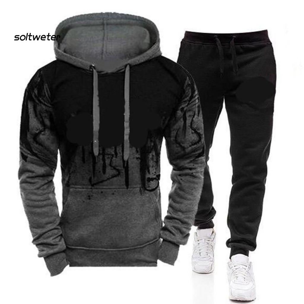 Bộ Đồ 2 Món Gồm Áo Hoodie Tay Dài Và Quần Dài Dây Rút Thấm Hút Mồ Hôi In Họa Tiết Vết Mực Thời Trang Cho Nam