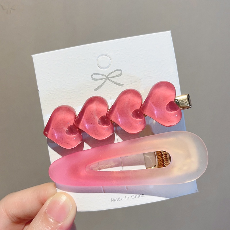 Kẹp Tóc Mái Bằng Da Màu Hồng Dễ Thương Dành Cho Nữ