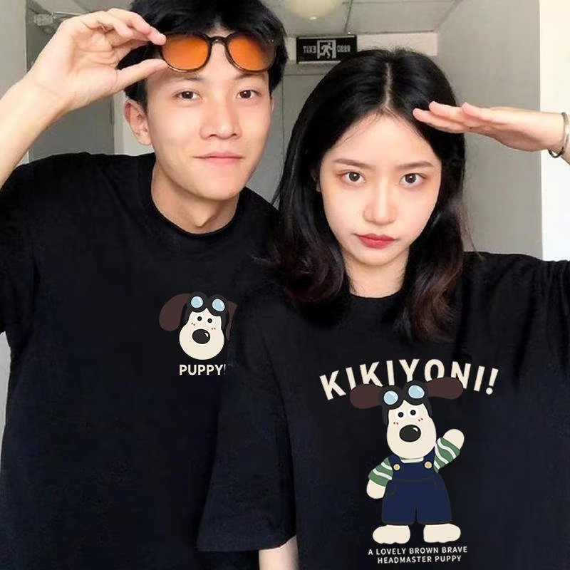 Áo Thun cotton Tay Ngắn Cổ Tròn In Hình Cún Con Phong Cách Hàn Quốc Dành Cho Nam Nữ