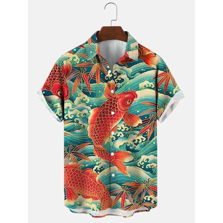 Áo Sơ Mi Tay Ngắn In Hình Cá Koi 3d Thời Trang Mùa Hè Cho Nam Và Nữ