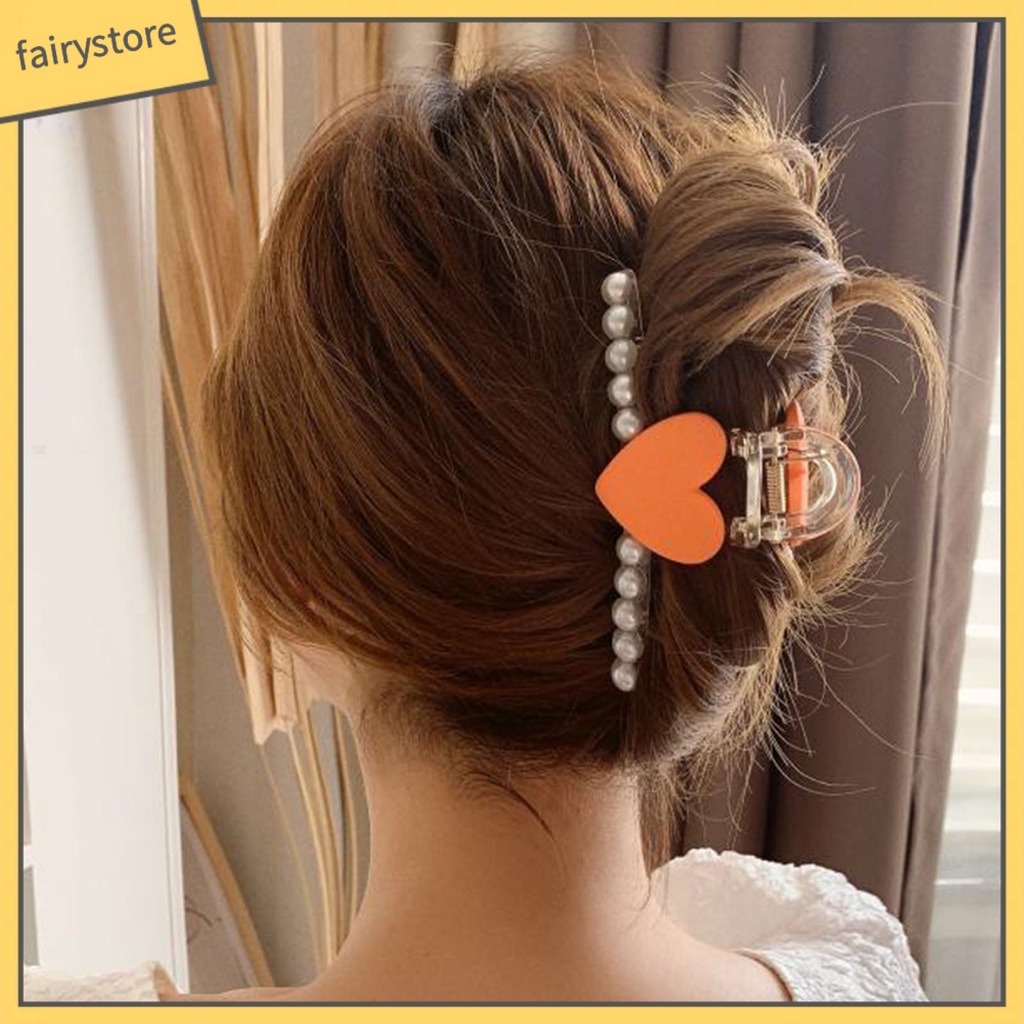 Kẹp Tóc Hình Trái Tim Đính Ngọc Trai Giả Bằng Nhựa Chống Trượt