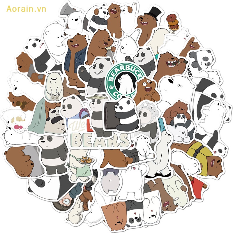 Bộ 50 Miếng Dán Hình Gấu Vui Nhộn Trang Trí Laptop Guitar Ván Trượt