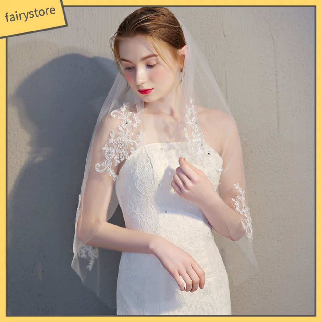 [FRO] Mạng Che Mặt Phối Ren Lưới Đính Đá Quyến Rũ Đẹp Mắt Với Một Lớp Trang Trí Tóc Để Chụp Ảnh Cưới