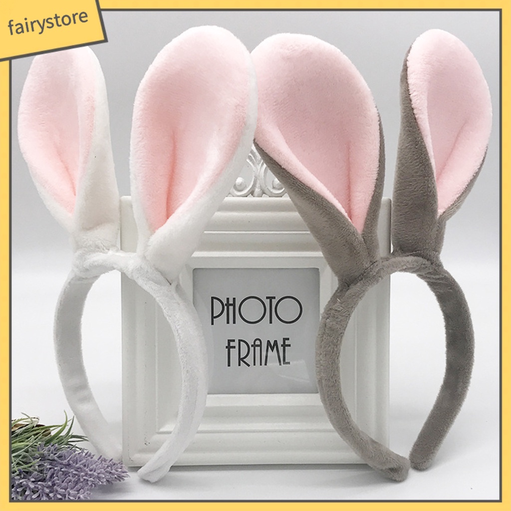 Băng Đô Cài Tóc Tai Thỏ Nhồi Bông Hoạt Hình Co Giãn Vui Nhộn