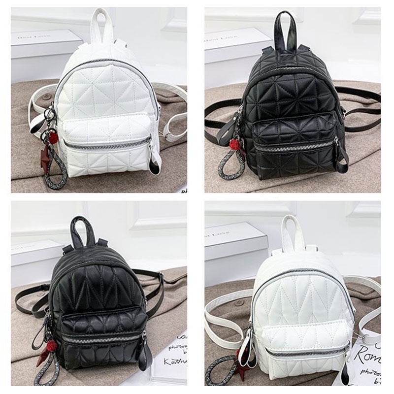 Ba Lô Da pu Họa Tiết Kim Cương Đơn Giản Phong Cách Hàn Quốc Cho Nữ