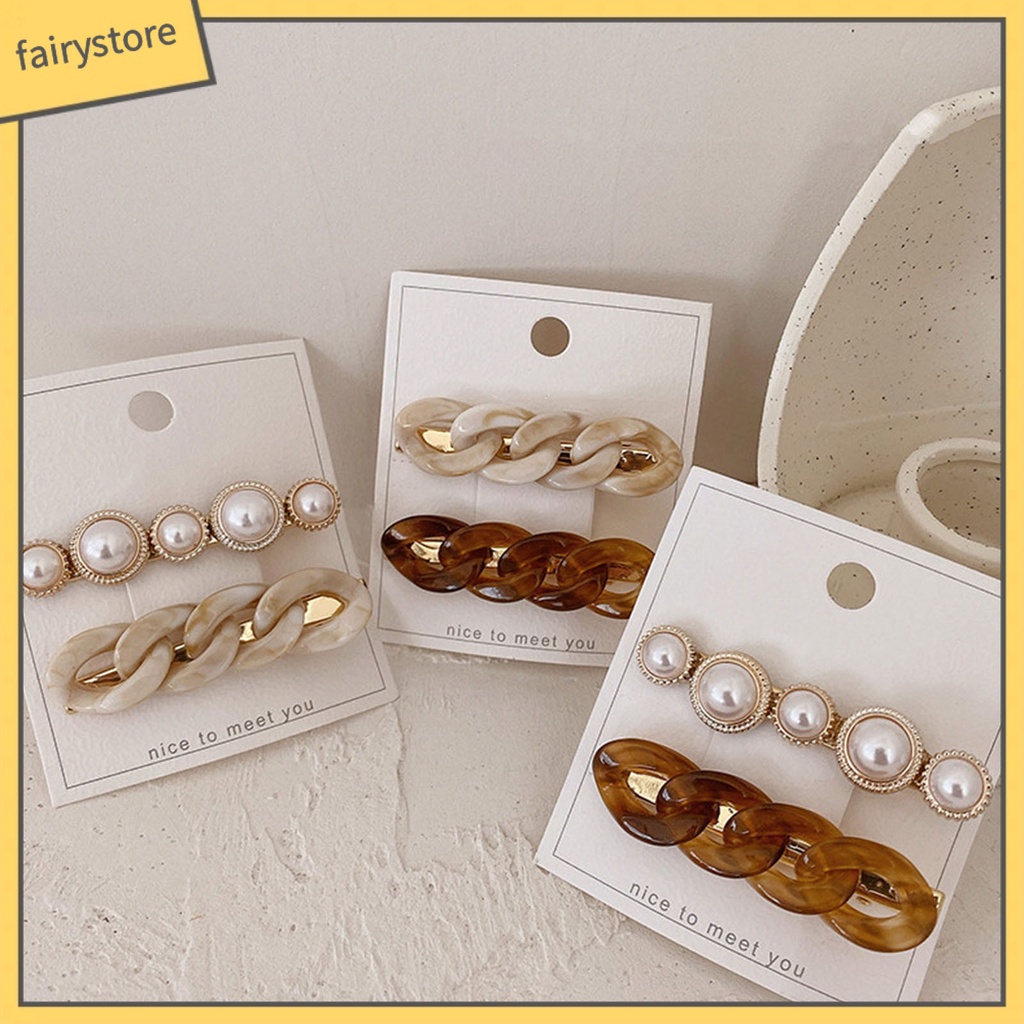 Set 1 / 2 Kẹp Tóc Dạng Chuỗi Hạt Ngọc Trai Giả Bằng Kim Loại