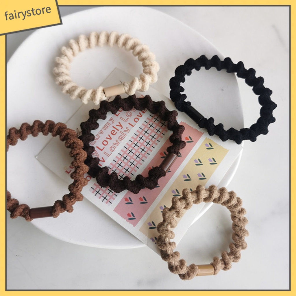 Set 5 Dây Cột Tóc Co Giãn Chống Trượt Màu Sắc Đơn Giản Dành Cho Nữ