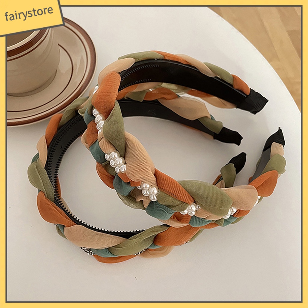 Băng Đô Cài Tóc Phối Lưới Và Ngọc Trai Giả Trang Trí Tóc Cho Cô Dâu