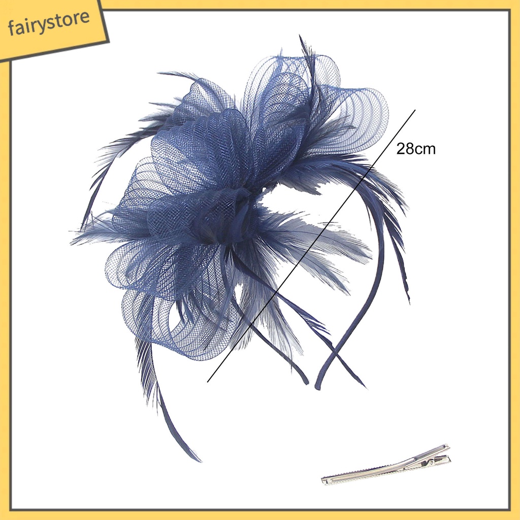 [FRO] Cài Tóc Lưới Thắt Nơ Nhiều Lớp Đính Lông Vũ Cổ Điển Nhìn Xuyên Qua Đầu Trang Trí Đám Cưới