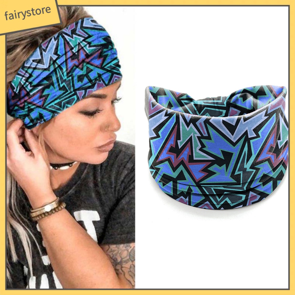 Băng Đô Cài Tóc Bản Rộng Thấm Hút Mồ Hôi Nhanh Khô Co Giãn In Họa Tiết Caro Phong Cách Bohemia Cho Nữ