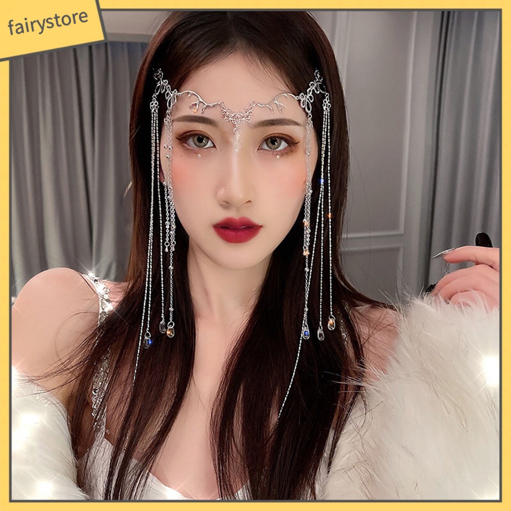 Phụ Kiện Trang Trí Tóc Dạng Chuỗi Dài Đính Hoa Tua Rua Cho Cô Dâu