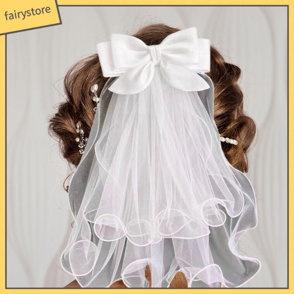 [FRO] Mạng Che Mặt Màu Trắng Dáng Dài Hai Lớp Tạo Kiểu Tóc Đẹp Thu Hút Thanh Lịch Cho Cô Dâu