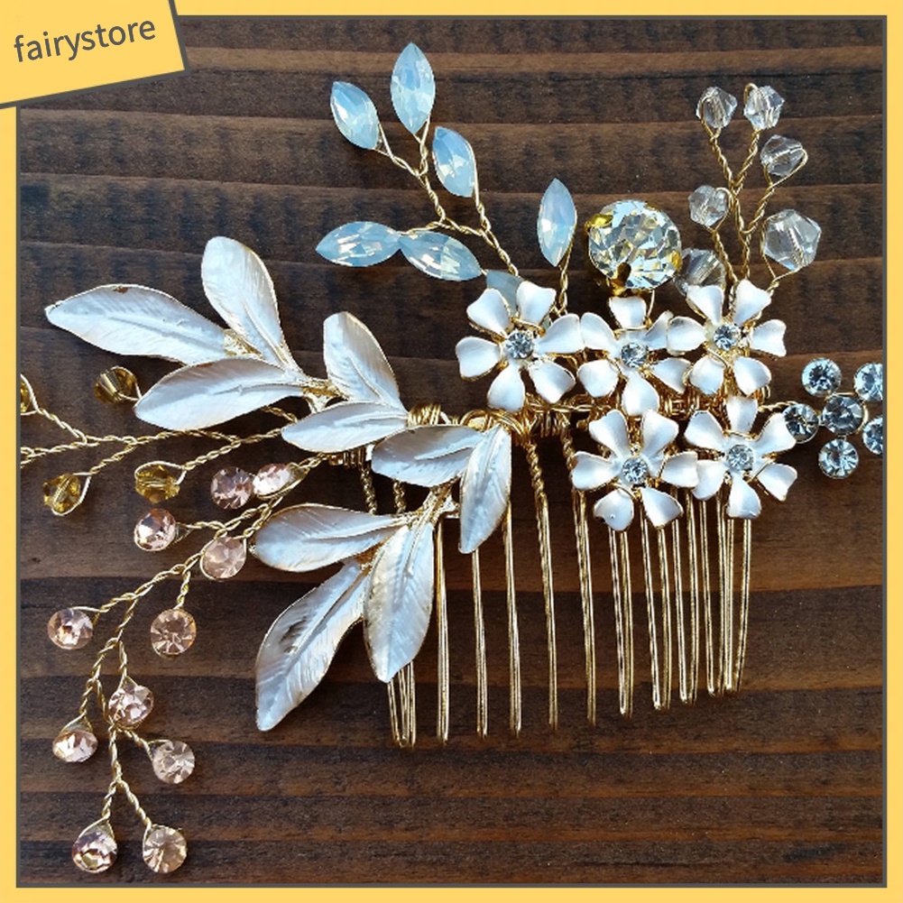 Lược Cài Tóc Hình Hoa Đính Đá Trang Nhã Cho Cô Dâu