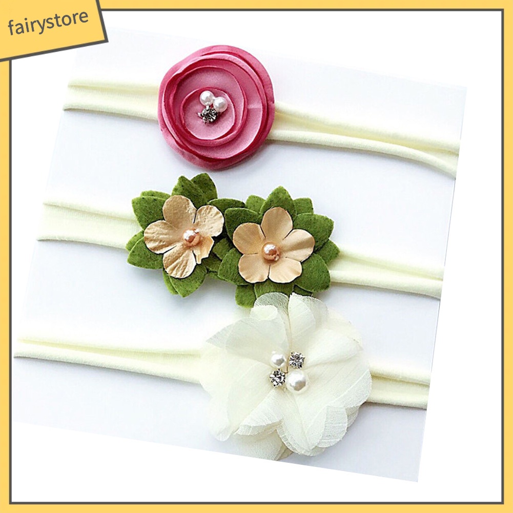 Set 3 Băng Đô Đính Hoa / Ngọc Trai Giả Dễ Thương Cho Bé Gái