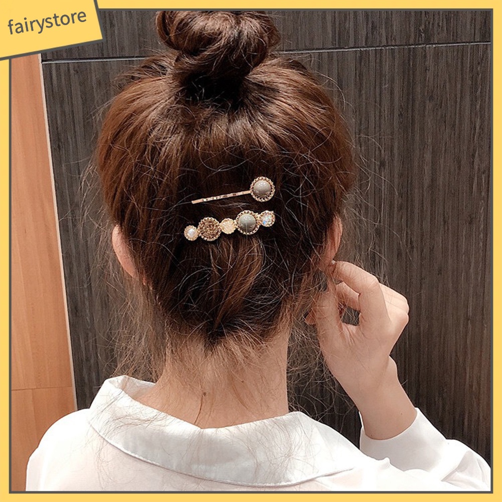 Set 2 Kẹp Tóc Đính Đá / Ngọc Trai Giả Thời Trang Nữ