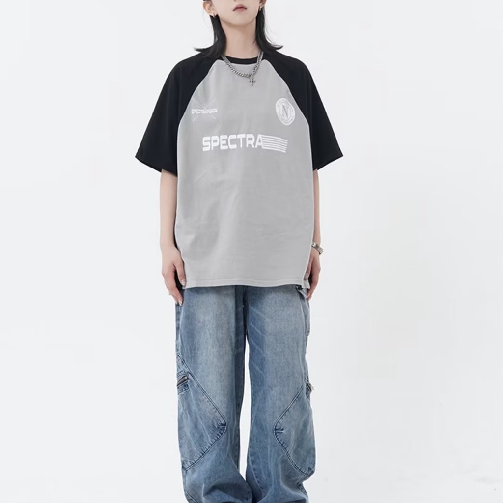 Áo Thun Raglan Tay Ngắn Dáng Rộng Phong Cách Thời Trang Đường Phố Mỹ