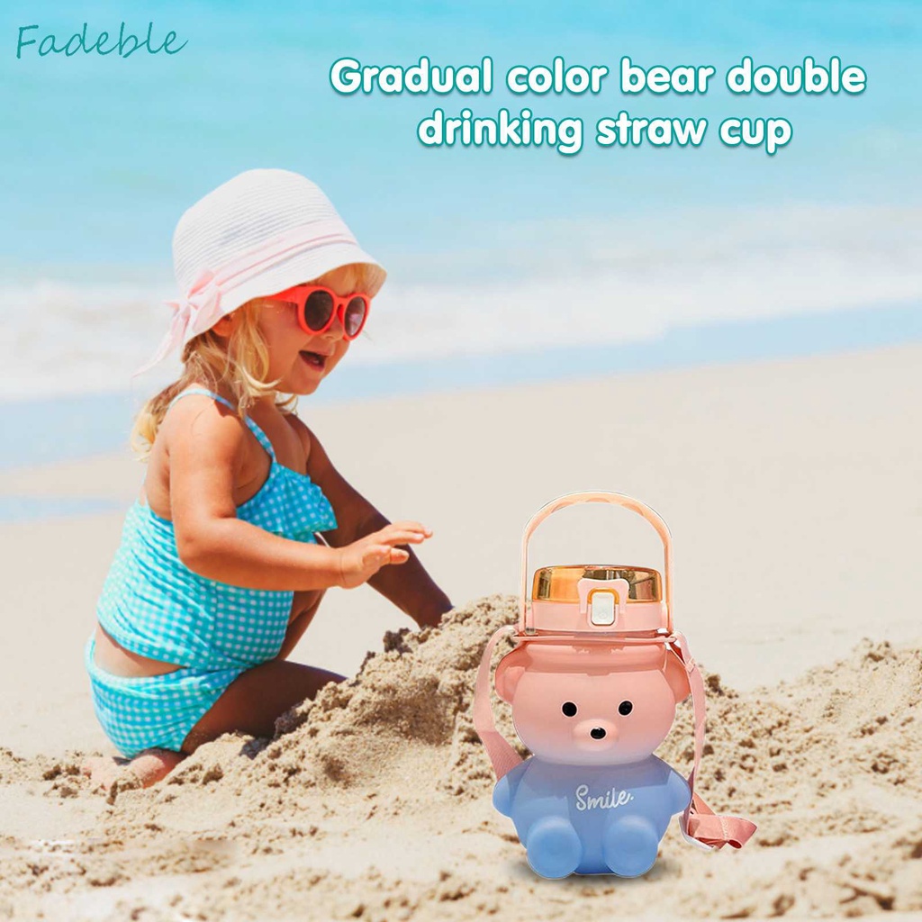 Cốc Uống Nước 1100ml Có Nắp Đậy Và Ống Hút Hình Gấu Dễ Thương