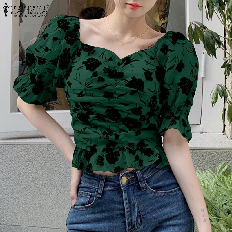 Zanzea Áo Kiểu Tay Lửng Cổ Vuông In Họa Tiết Hoa Phong Cách Hàn Quốc Dành Cho Nữ