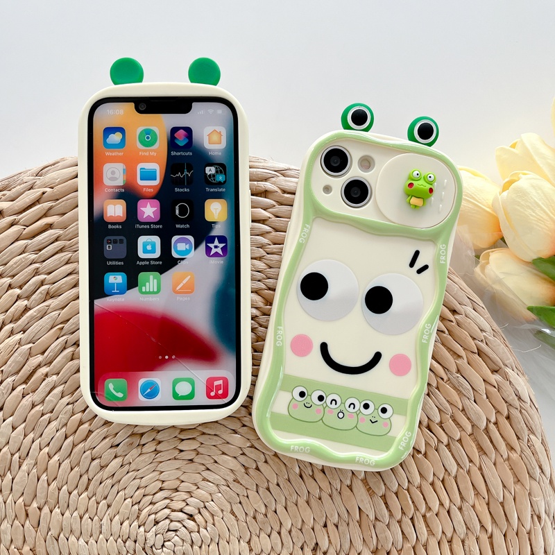 Ốp Điện Thoại Silicone Hoạ tiết hoạt hình 3D ếch mắt to Cho iPhone 12 13 14 15 Pro Max