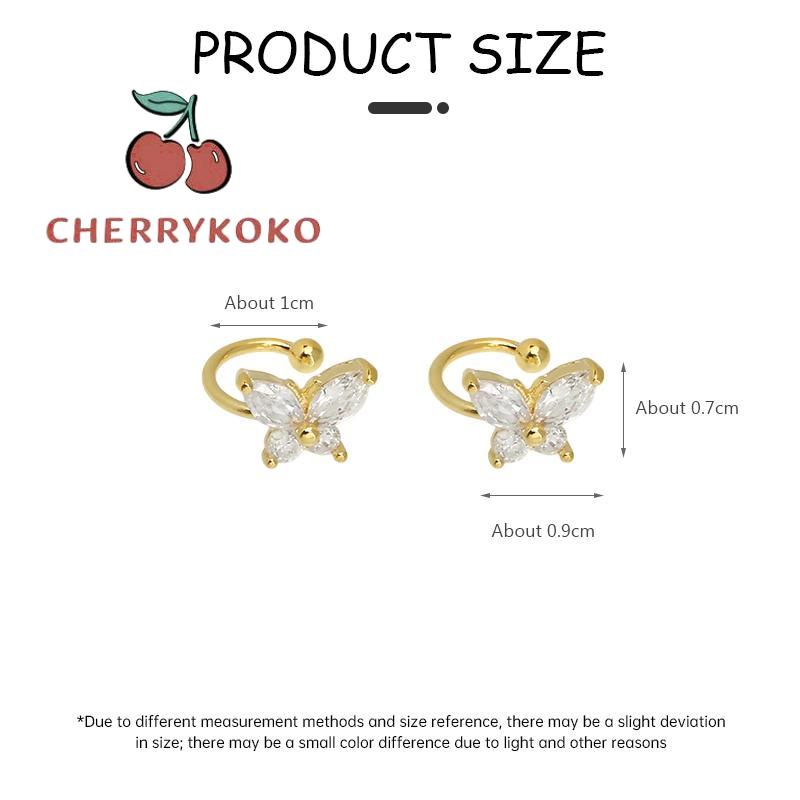 🍒🍒CHERRYKOKO Khuyên Tai Dạng Kẹp Không Cần Bấm Lỗ Hình Bướm Dát Kim Cương Tinh