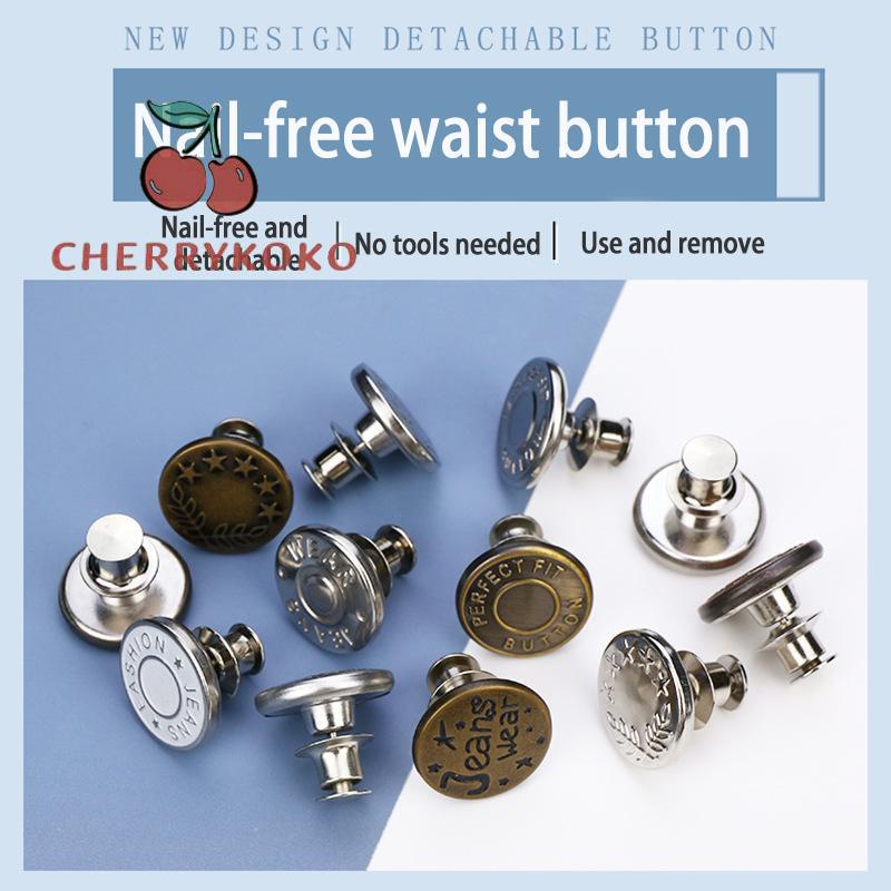 🍒🍒CHERRYKOKO Nút Bấm Quần Jean Eo Hẹp Không Cần Đóng Đinh Có Thể Tháo Rời Lớn Đến Thắt Lưng Nút Bấm Kim