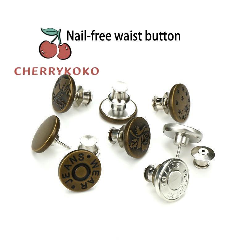 🍒🍒CHERRYKOKO Nút Bấm Quần Jean Eo Hẹp Không Cần Đóng Đinh Có Thể Tháo Rời Lớn Đến Thắt Lưng Nút Bấm Kim