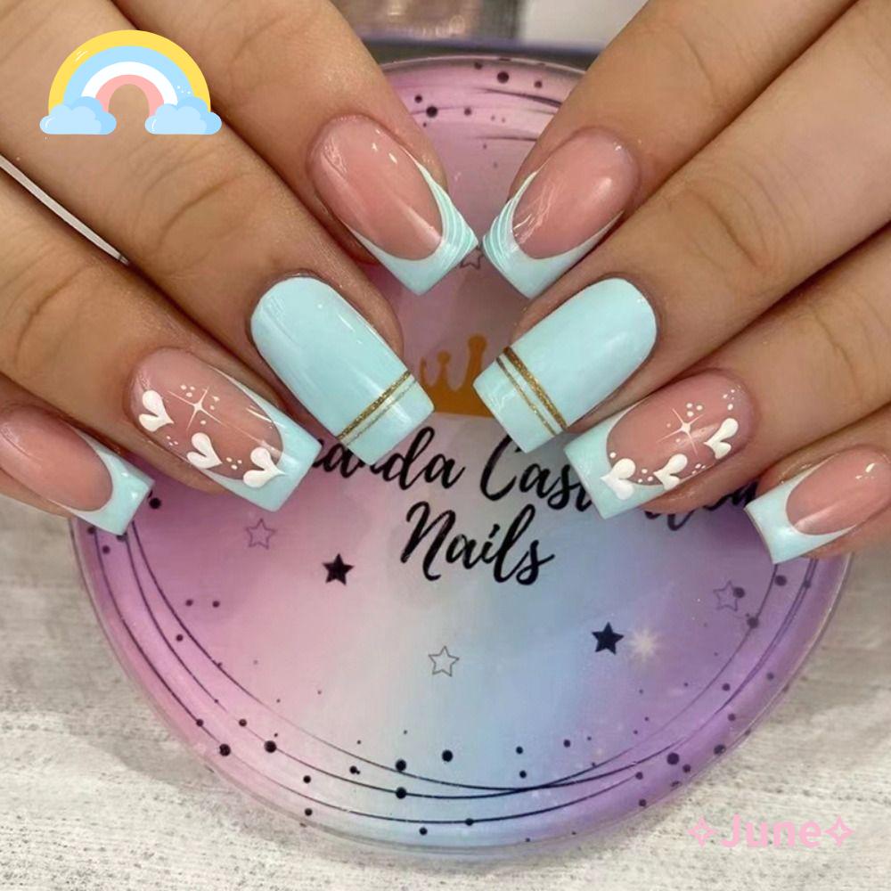 Bộ 24 Móng Tay Giả Màu Trắng Hình Bướm Có Thể Tháo Rời DIY