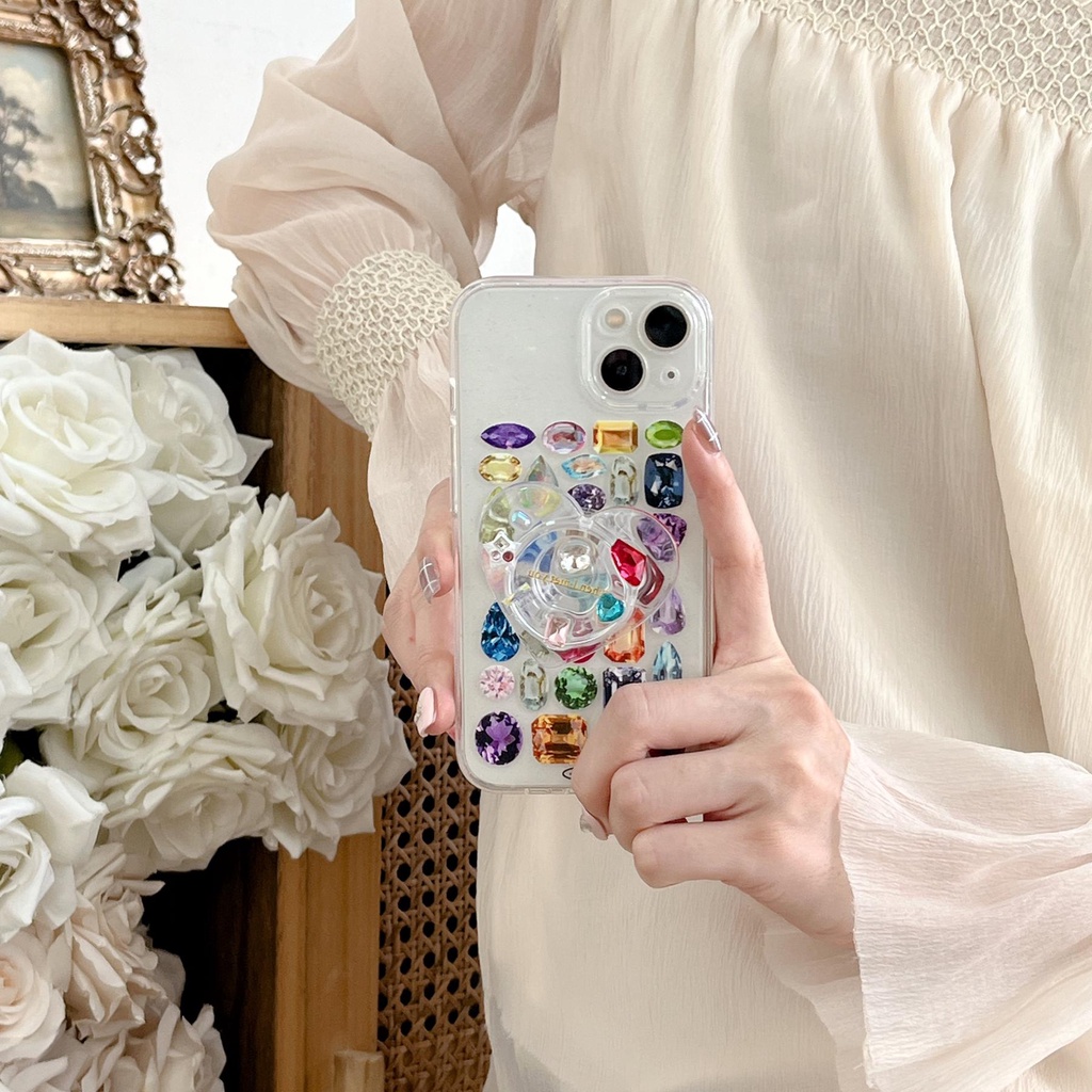 Ốp Điện Thoại Silicon TPU Mềm Trong Suốt Đính Đá Đơn Giản Chống Sốc Kèm Giá Đỡ Cho iPhone 11 13 12 14 Pro Max