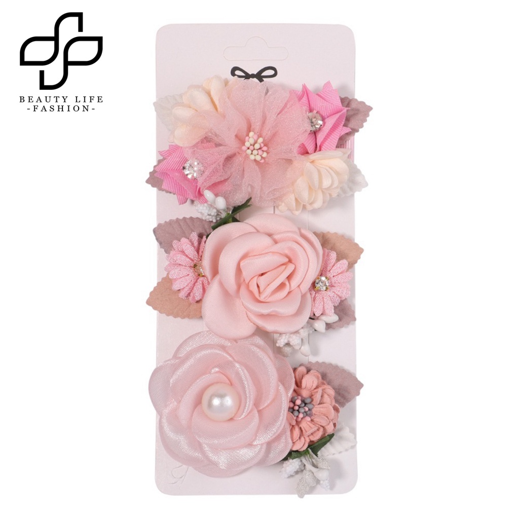 Bộ 3 Kẹp Tóc Màu Sắc Tươi Sáng Đính Hoa Giả Xinh Xắn