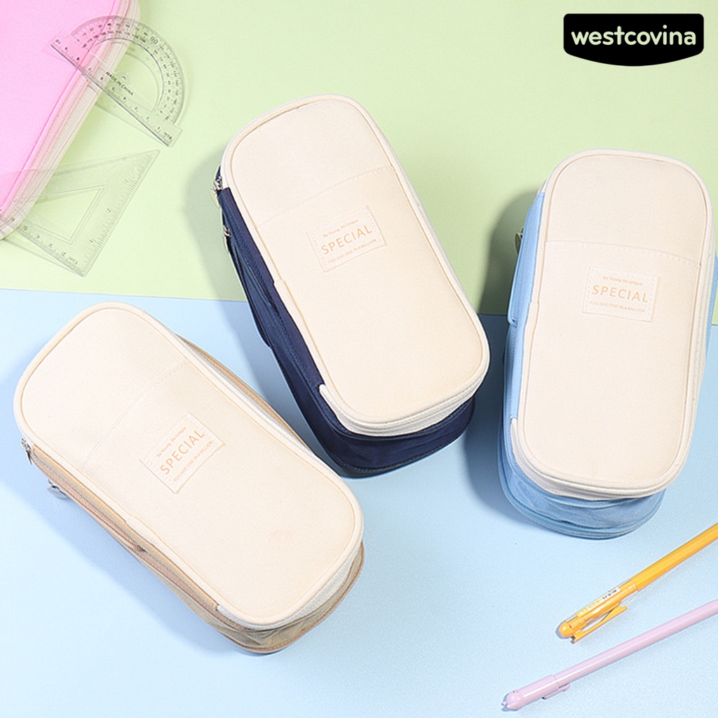 [WSTN]✎Túi Đựng Bút Hai Lớp Bằng Vải Canvas Có Dây Kéo Và Sức Chứa Lớn