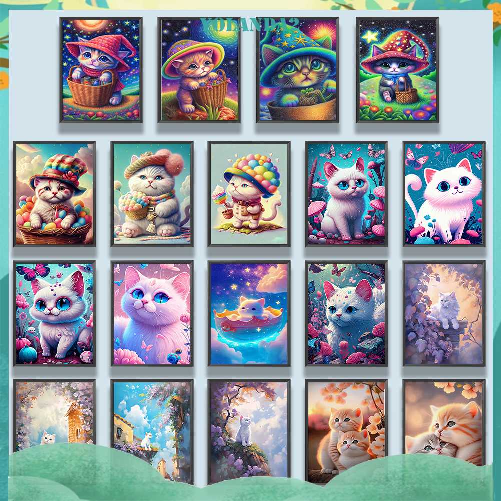 Tranh Đính Đá Kim Cương Toàn Bộ 5D DIY Hình Vẽ Mèo Trang Trí Nhà Cửa