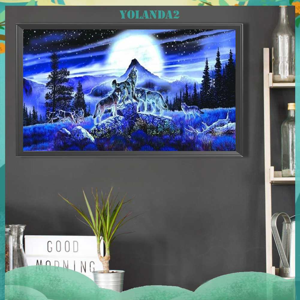 Tranh Đính Đá Kim Cương Toàn Bộ 5D DIY Hình Vẽ Sói Trang Trí Nhà Cửa