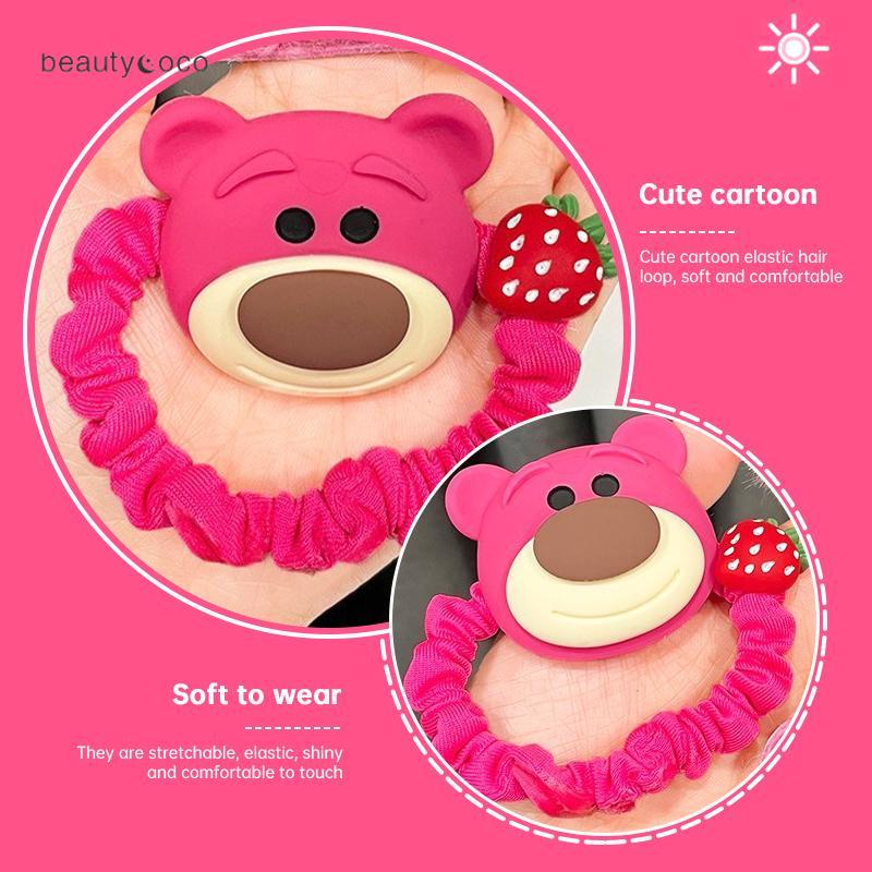 Beautycoco🍊Dây cột tóc Losto chất liệu cao su co giãn hình gấu dâu hoạt hình xinh xắn phong cách Hàn Quốc dành cho nữ