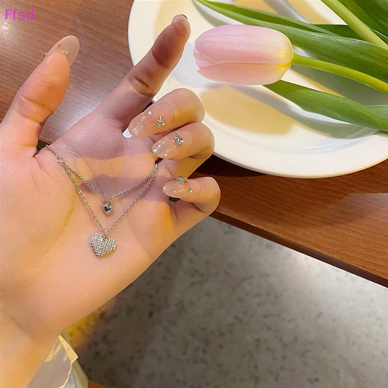 Vòng Cổ Choker Hai Lớp Mặt Trái Tim Đính Đá Thanh Lịch Thời Trang Phong Cách Hàn Quốc Dành Cho Nữ