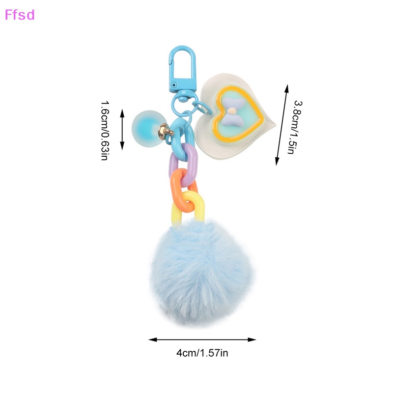 {Ffsd} Móc Khóa Banh Lông Xù Nhiều Màu Sắc Kẹo Ngọt Ngào Hình Trái Tim Đa Sắc *