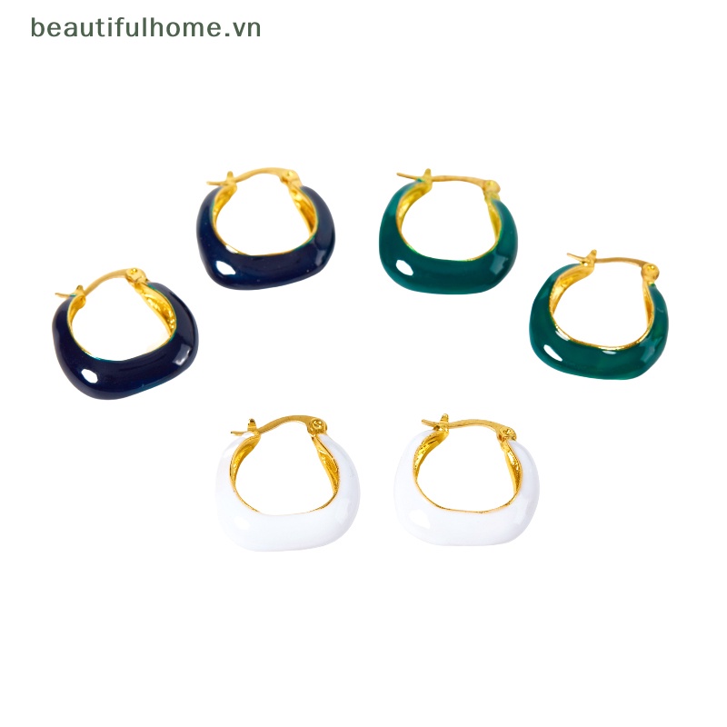 1 Đôi Bông Tai Tròn Bằng Hợp Kim Màu Xanh Lá Cây Phong Cách Vintage Hàn Quốc Thanh Lịch Dành Cho Nữ