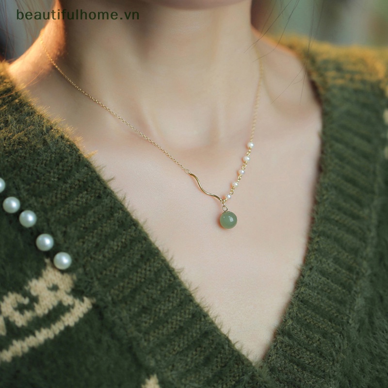 [beautifulhome] Vòng Cổ Hạt Ngọc Trai Hetian Nhỏ Thanh Lịch Màu Vàng Đồng Đính Hạt Ngọc Trai Trang Sức Cho Nữ [beauty]