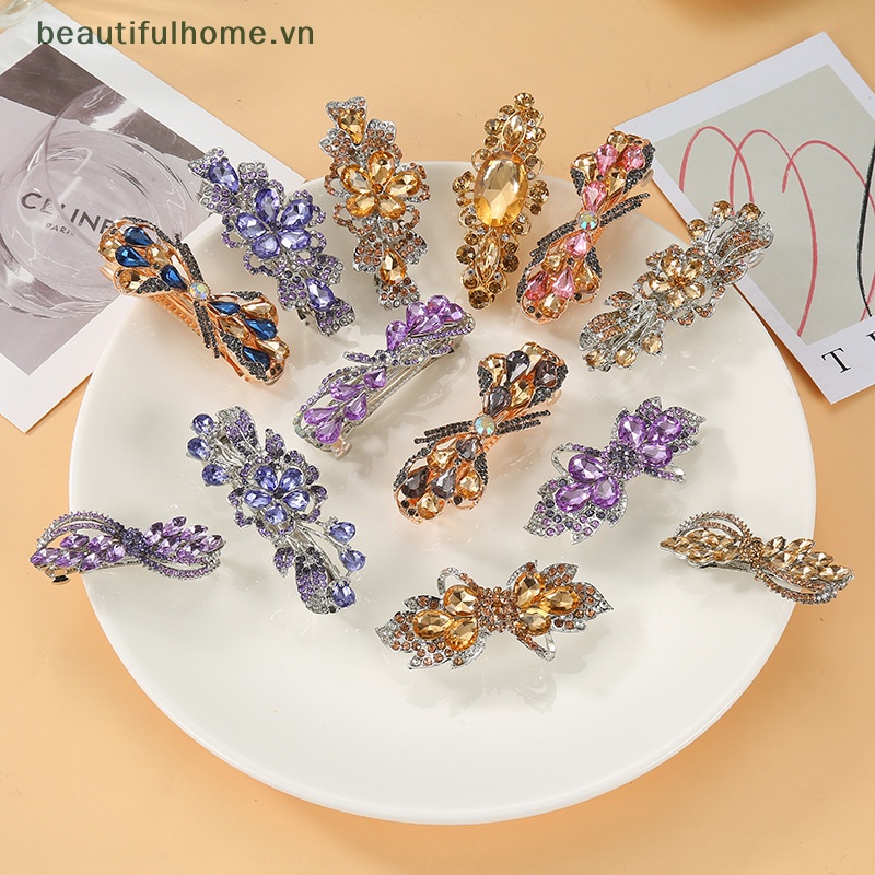 Kẹp Tóc Đuôi Công Đính Kim Cương Pha Lê Đa Năng