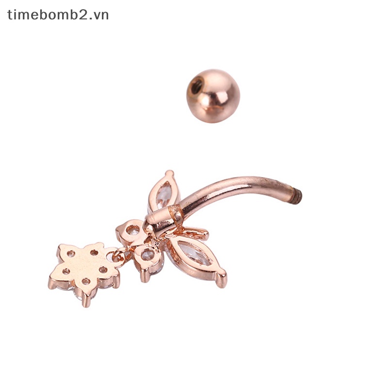 {Timebomb} Khuyên Rốn Bằng Thép Phẫu Thuật Đính Đá Zircon Hình Bướm