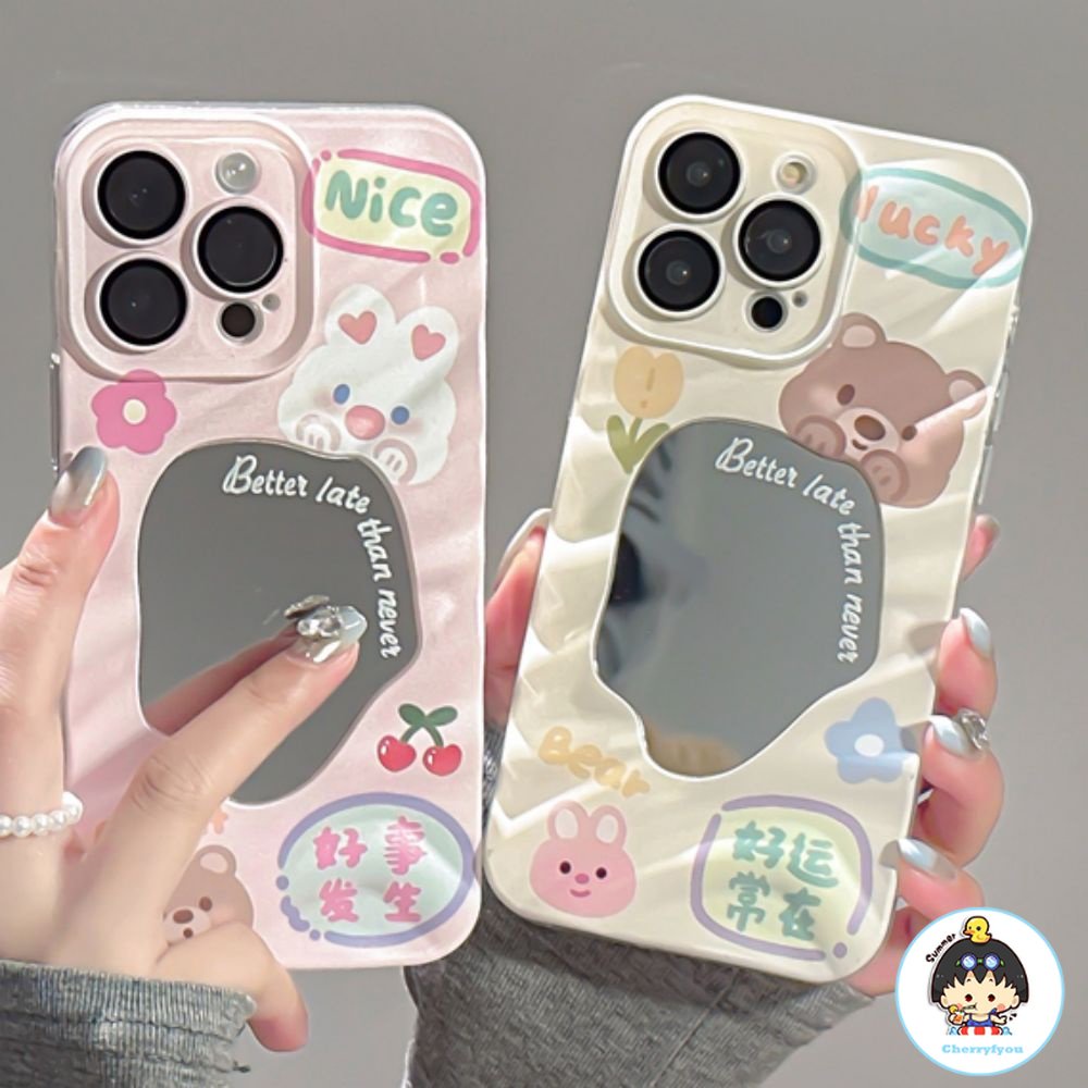 Ốp Điện Thoại TPU Mềm Chống Sốc Gắn Kèm Gương Hình Gấu / Thỏ 3D Dành Cho IPhone 11 14 13 12 Pro Max