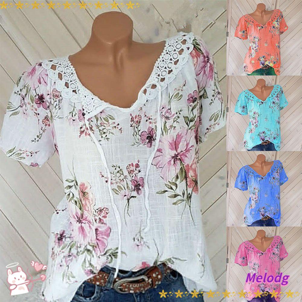 Áo Thun Tay Ngắn Phối Ren Hoa Thời Trang Mùa Hè Cho Nữ